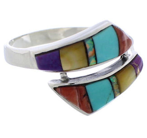 Multicolor Inlay Sterling Silver Southwest Ring Size 5-3/4 ZX35757